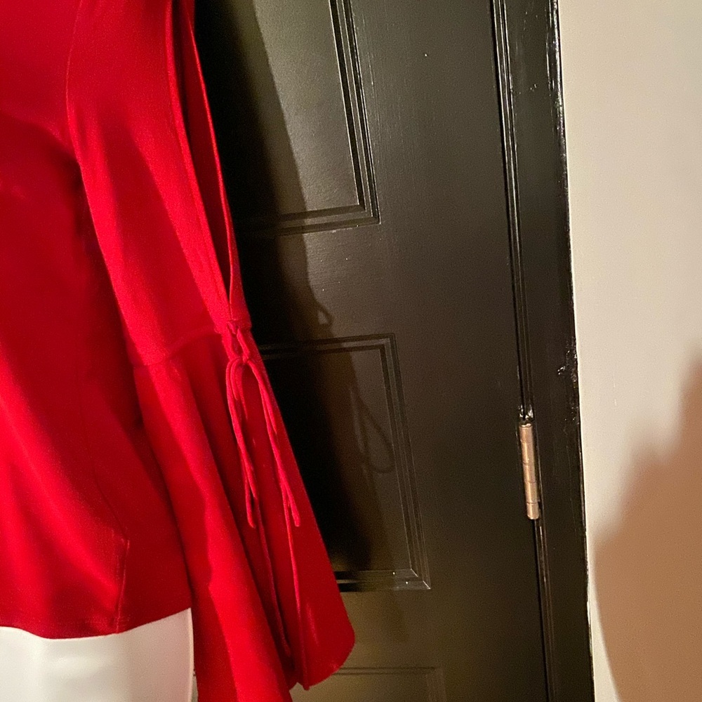 Deep Red Blouse With Flaired Open Sleeves - image 4